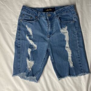 Indigo Rein Light Blue Denim Shorts with Gold Logo